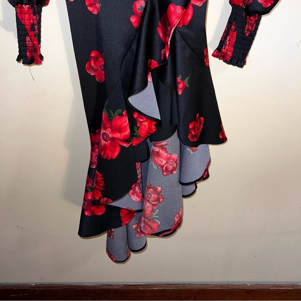 RACHEL PARCELL Wrap Satin Ted Poppy Print Asymmetrical Dress XS - Picture 8 of 9
